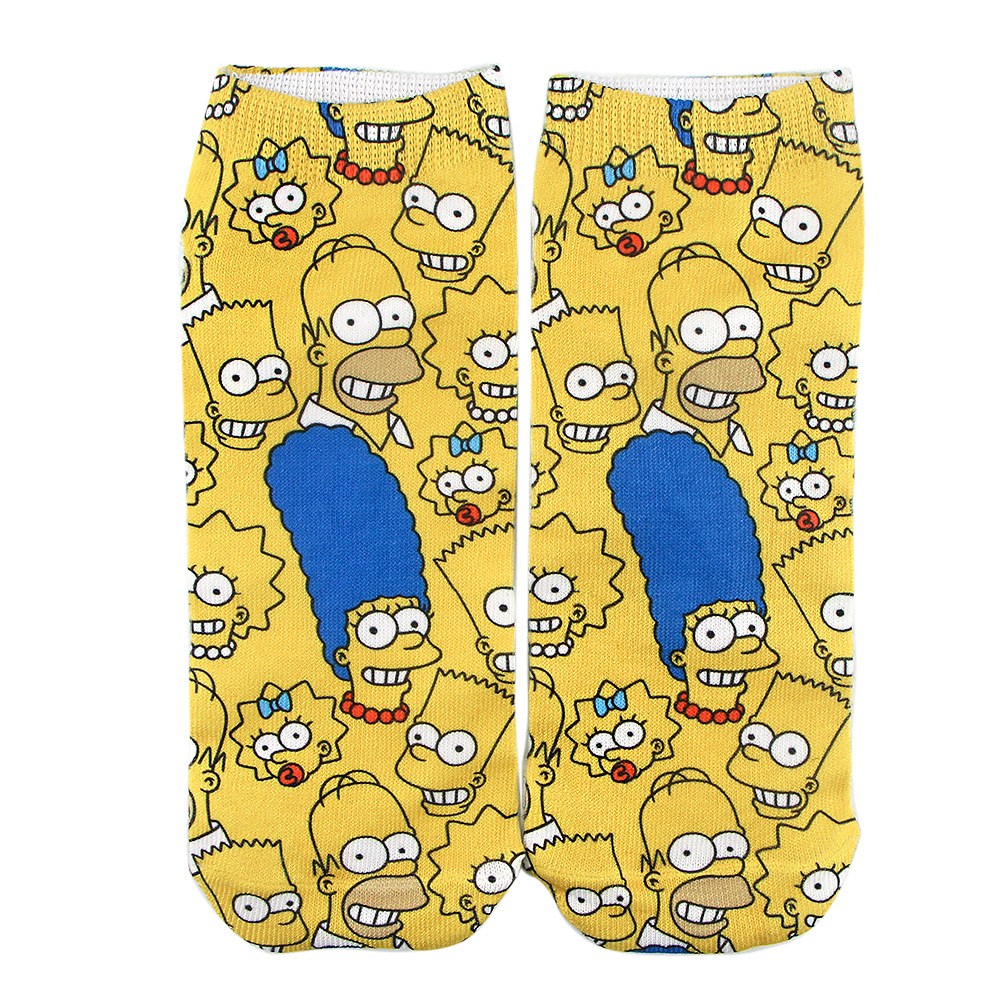 3 Pairs Anime Simpson Cotton Socks Print Cartoon Animation Breathable Boat Socks